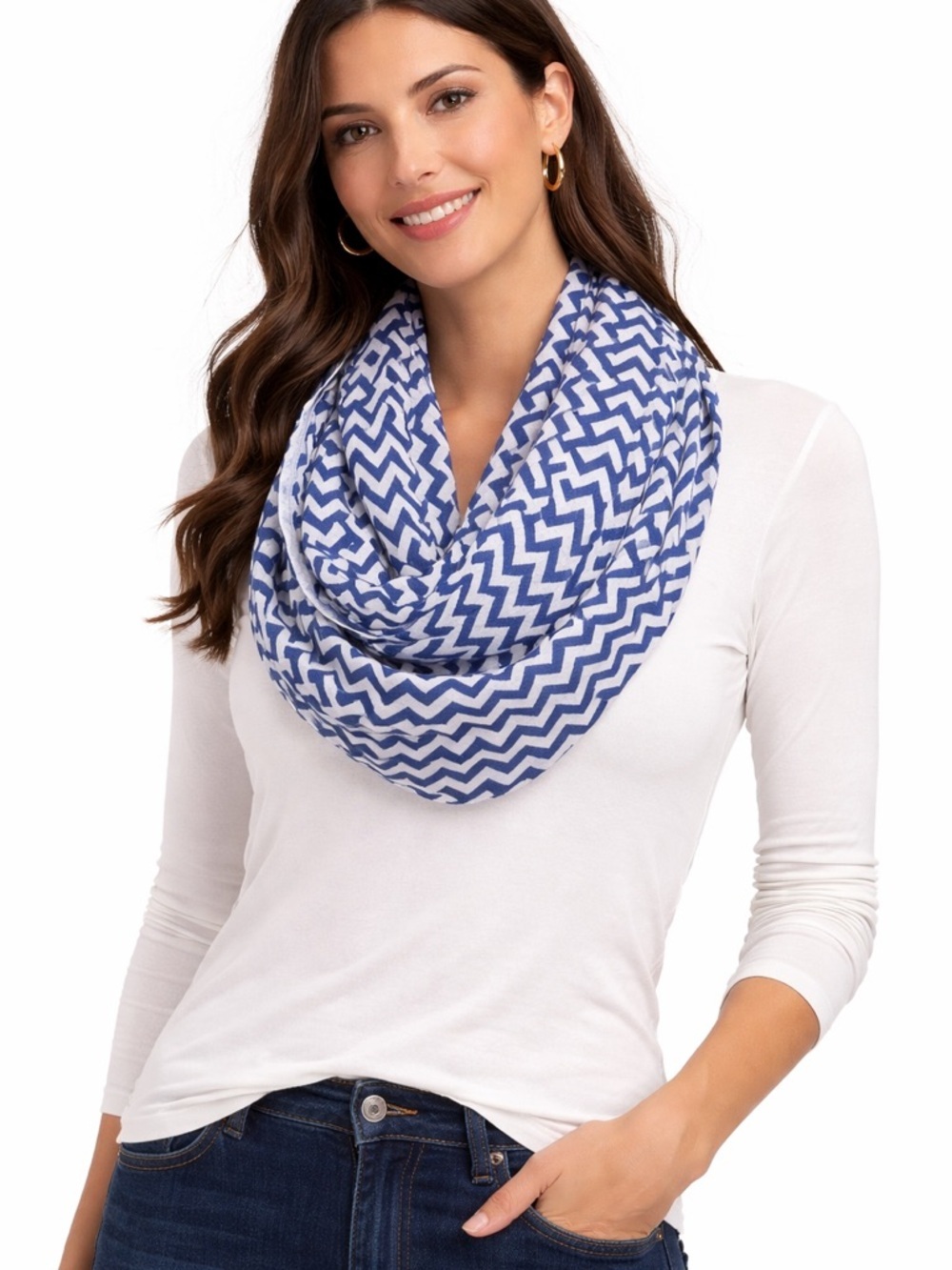 Womens Blue Chevron Infinity Scarf